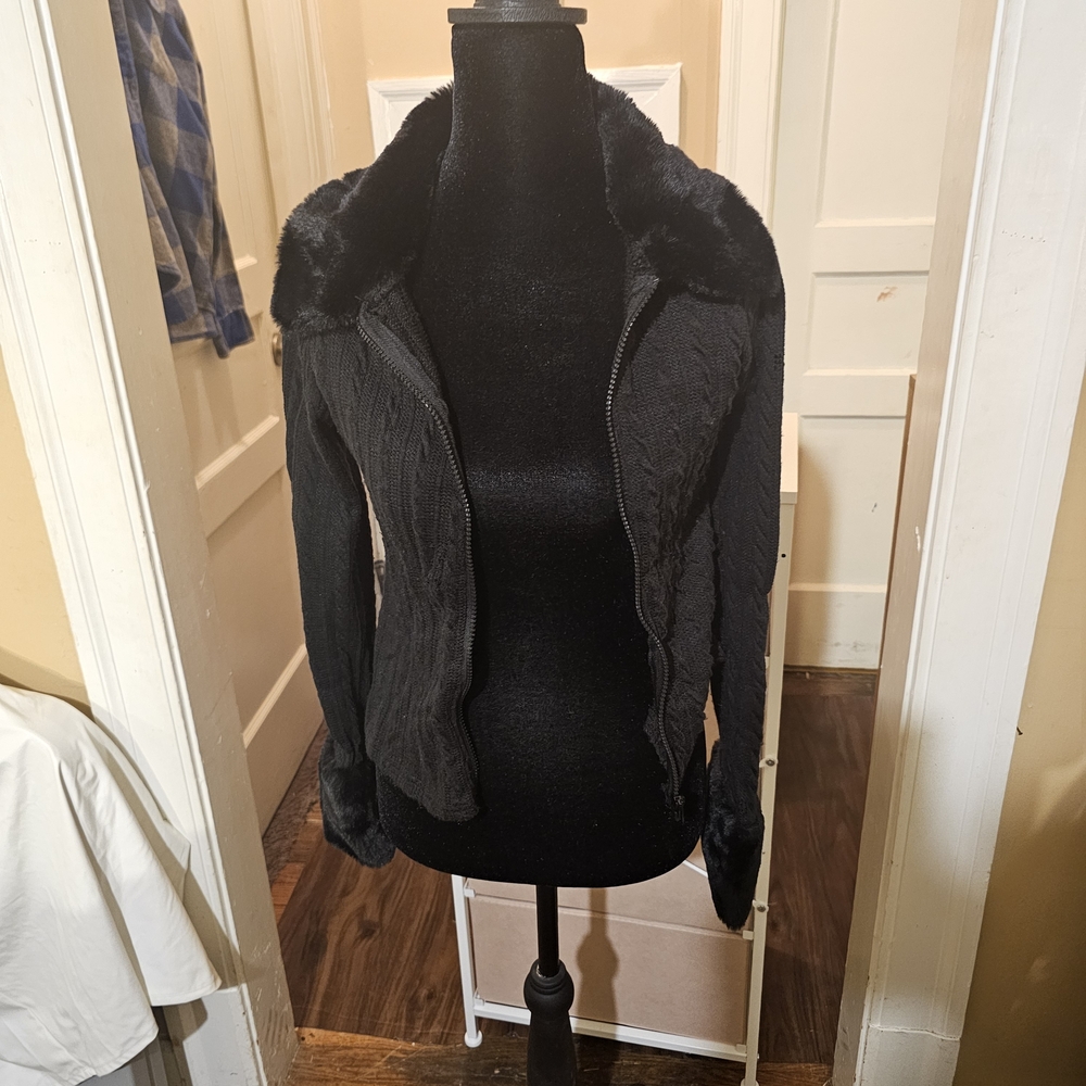 Women's Black Faux Fur Collar Jacket